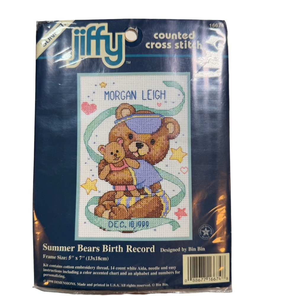 Dimensions‎ Jiffy Summer Bears Baby Gift Counted Cross Stitch Kit 16674 5x7 New